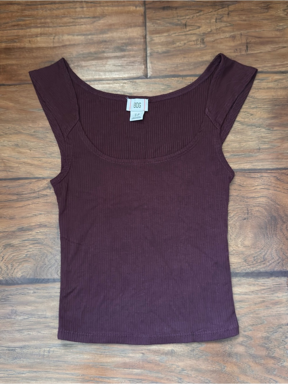 BDG Deep Wine Scoop Neck Ribbed Tank Top